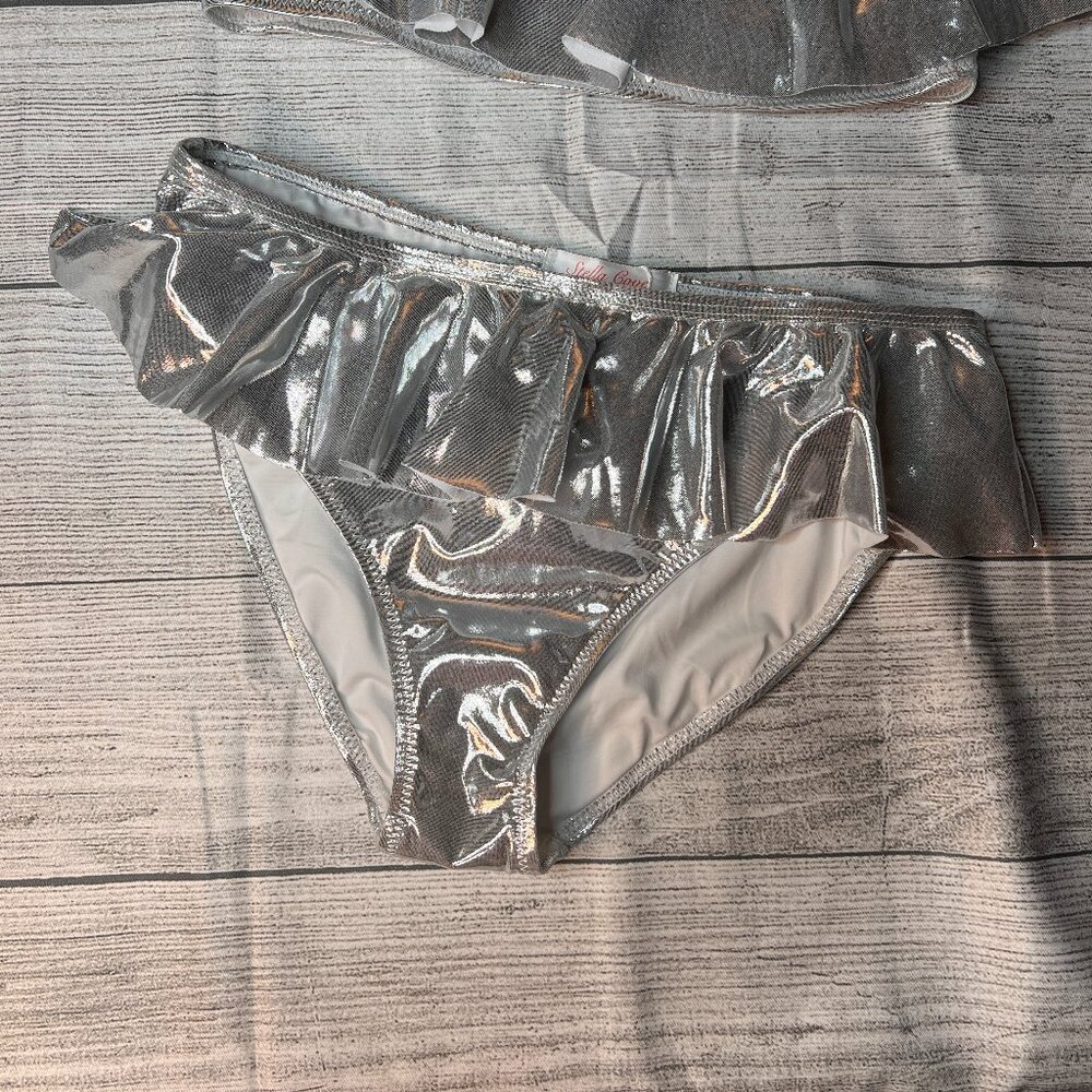 Stella Cove NWT Girls Metallic Silver Ruffle Two Piece Bikini Swimsuit Size 14Y - Picture 4 of 7